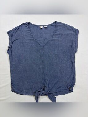 Roxy Blue Textured Scoop Neck Top